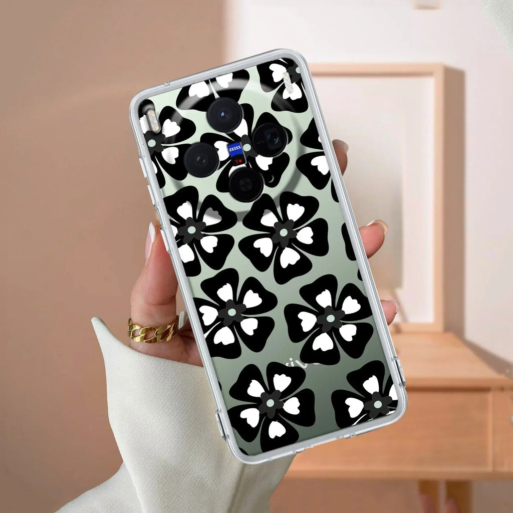 Black and White Flower Transparent Silicon case For Vivo V21e 5G