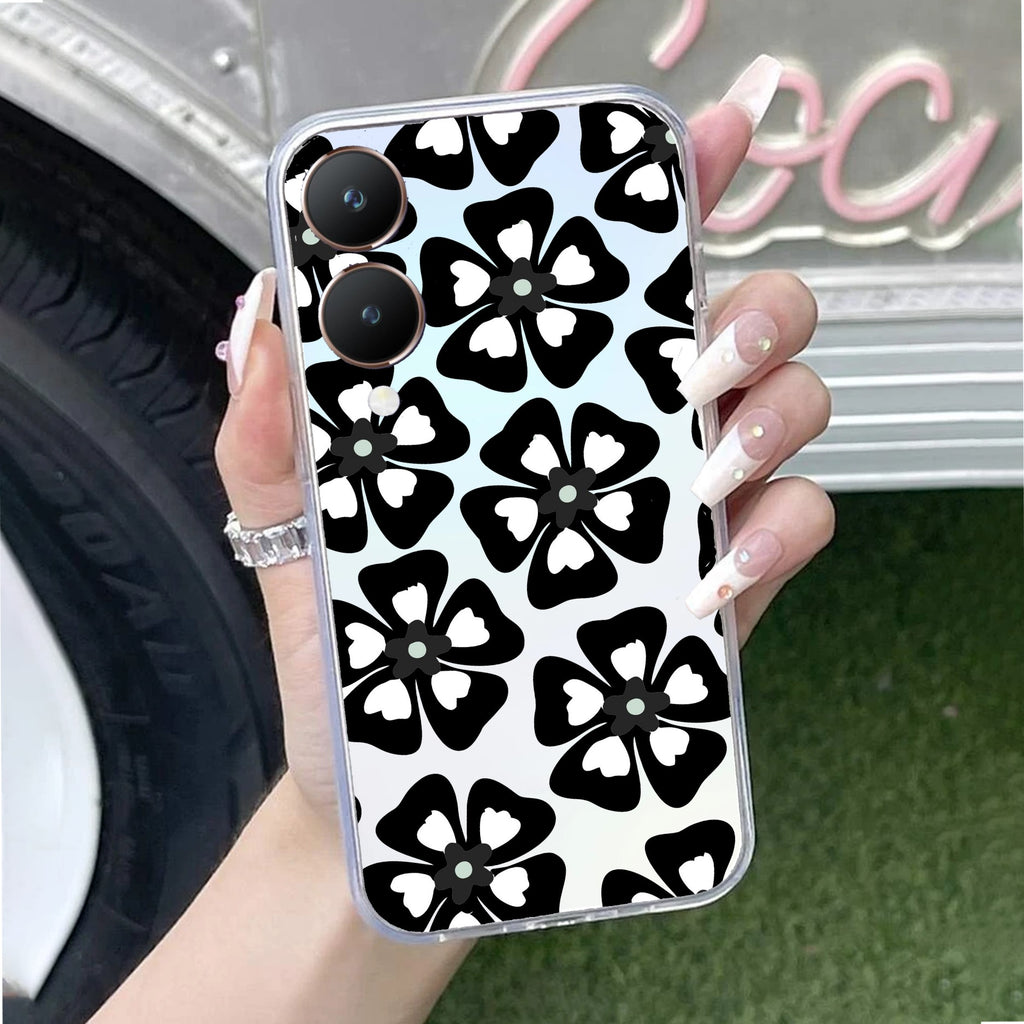 Black and White Flower Anti Yellow Case For Vivo Y28 5G