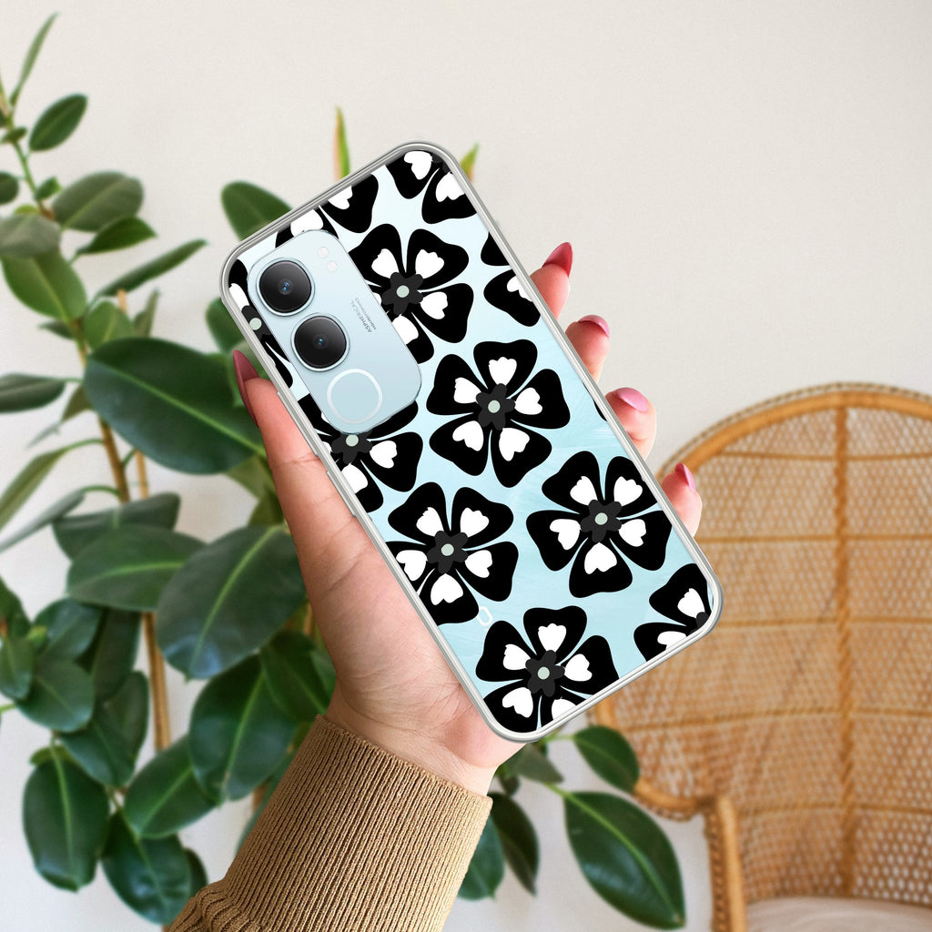Black and White Flower Anti Yellow Case For Vivo Y29 5G