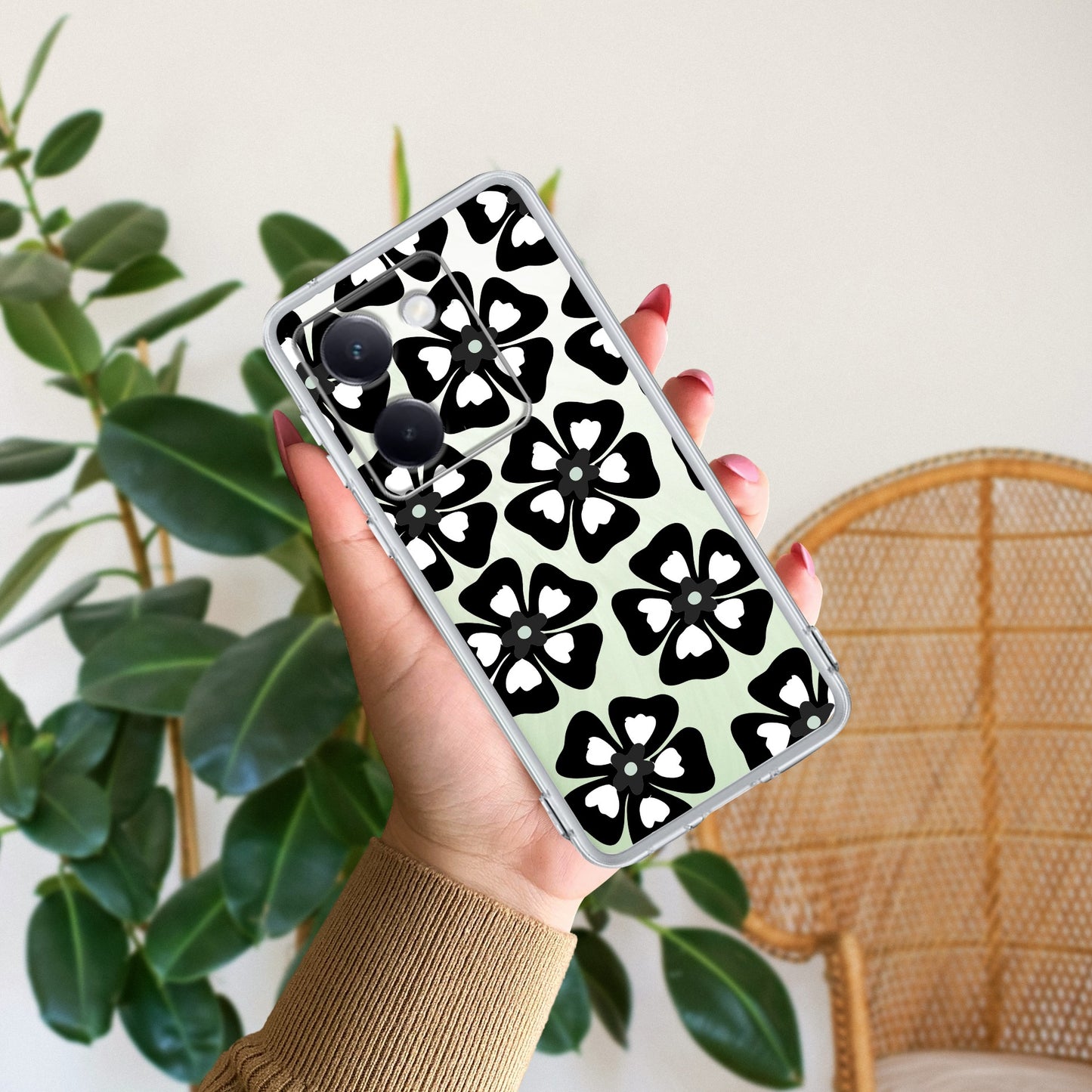 Black and White Flower Transparent Silicon case For Vivo