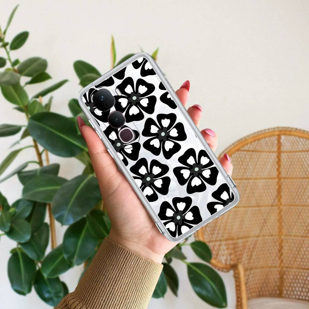 Black and White Flower Anti Yellow Case For Vivo Y400 5G