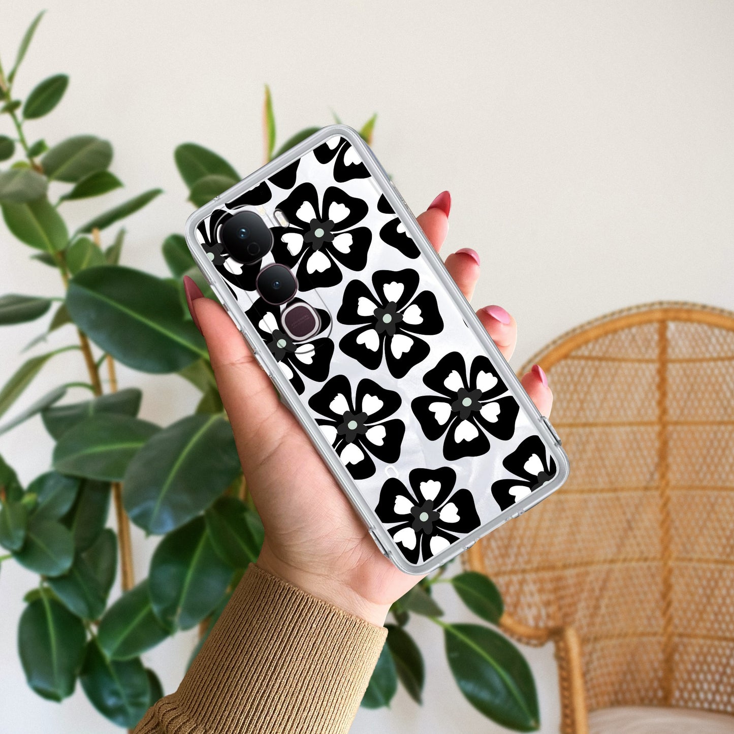Black and White Flower Transparent Silicon case For Vivo