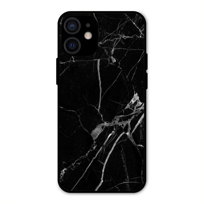 Black Marble Patter Glass Case Cover For iPhone 12 mini