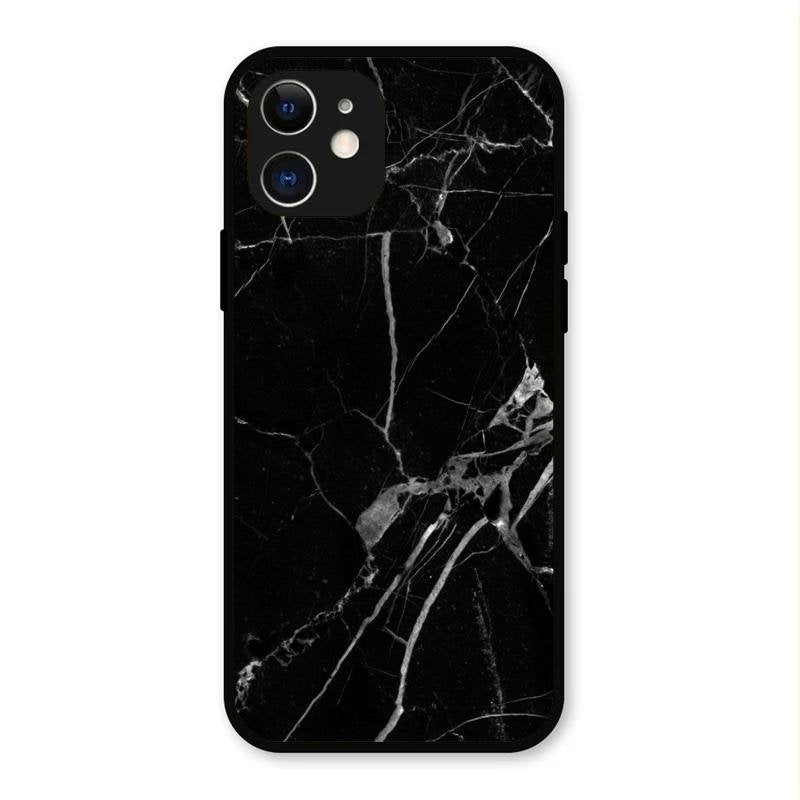 Black Marble Patter Glass Case Cover For iPhone 12