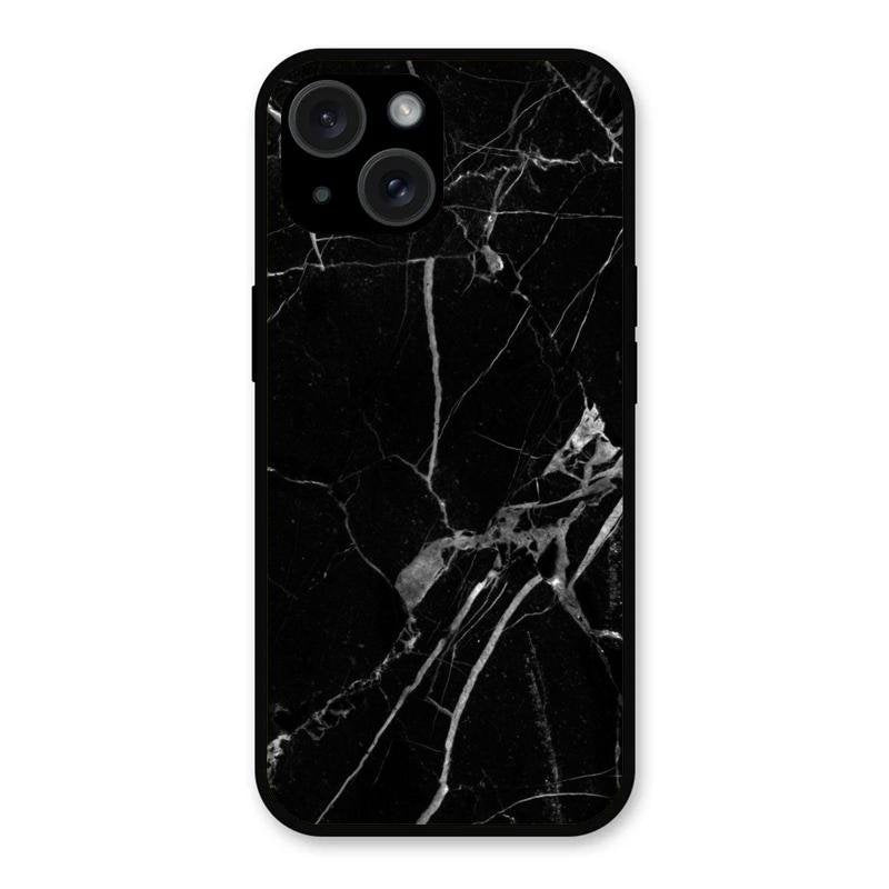 Black Marble Patter Glass Case Cover For iPhone 15 Plus