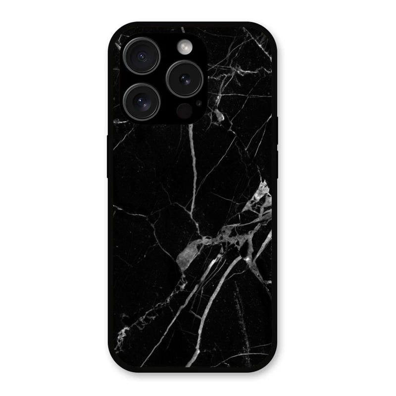 Black Marble Patter Glass Case Cover For iPhone 15 Pro Max