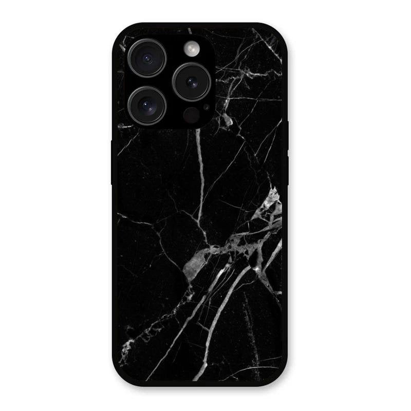 Black Marble Patter Glass Case Cover For iPhone 15 Pro