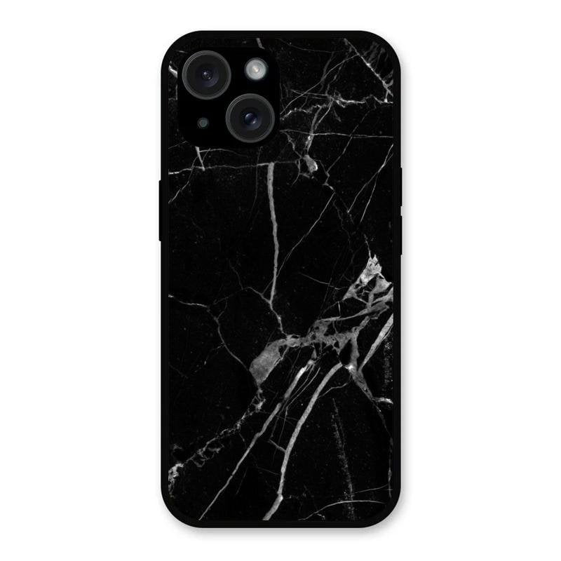 Black Marble Patter Glass Case Cover For iPhone 15