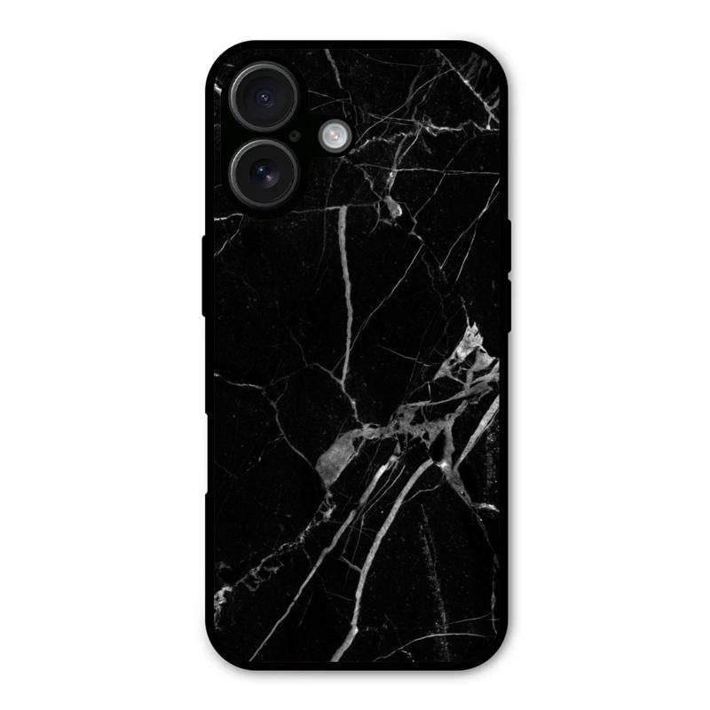 Black Marble Patter Glass Case Cover For iPhone 16 Plus