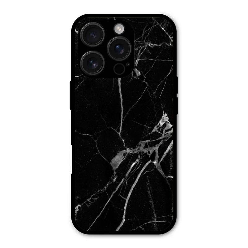 Black Marble Patter Glass Case Cover For iPhone 16 Pro Max