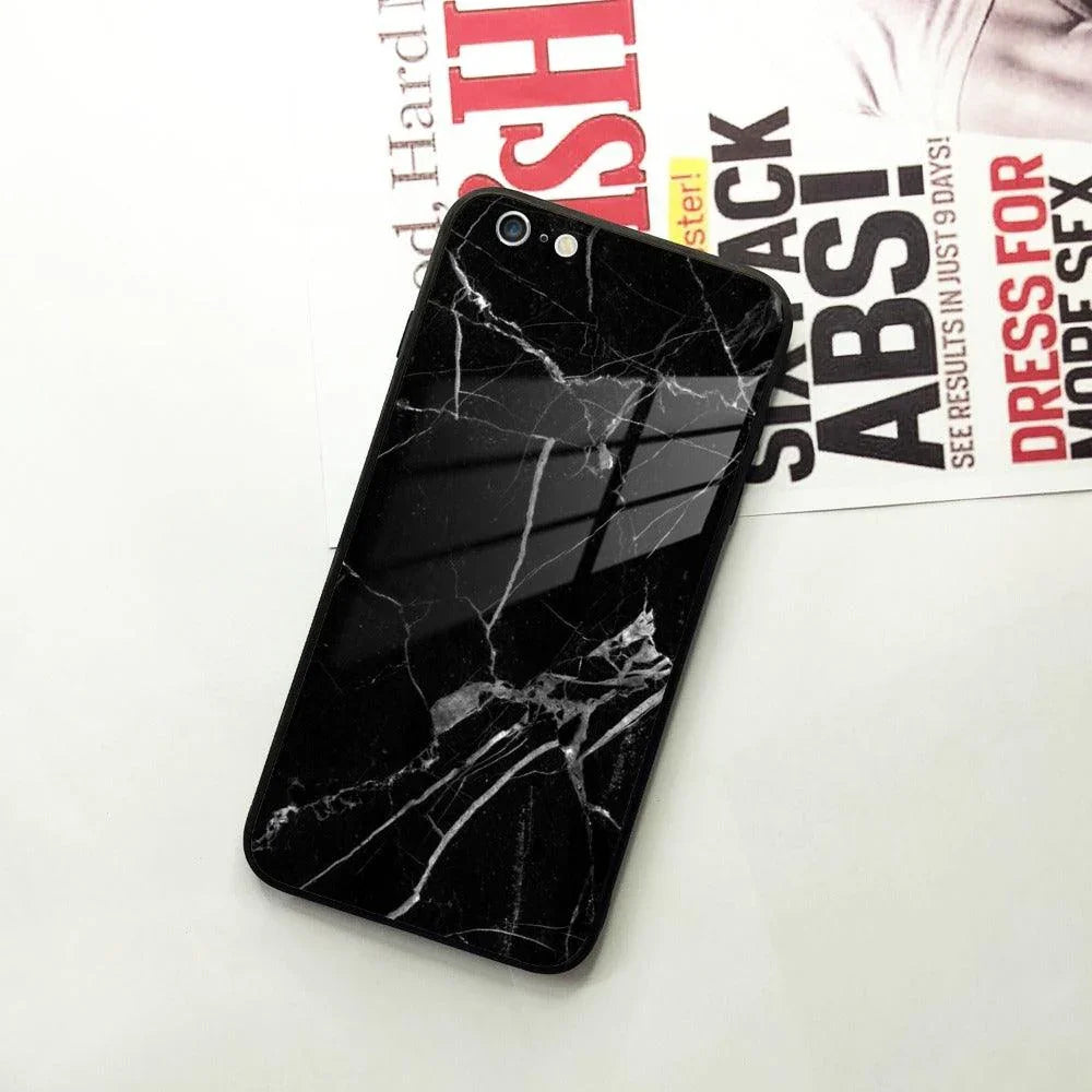 Black Marble Patter Glass Case Cover For iPhone - ShopOnCliQ