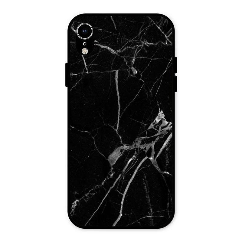 Black Marble Patter Glass Case Cover For iPhone XR