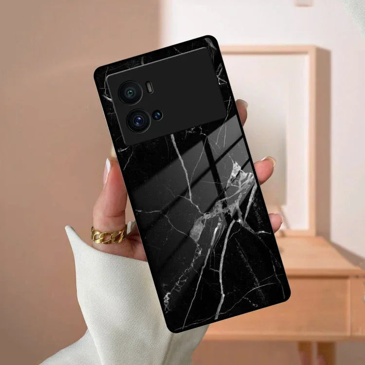 Black Marble Patter Glass Case Cover For iQOO - ShopOnCliQ