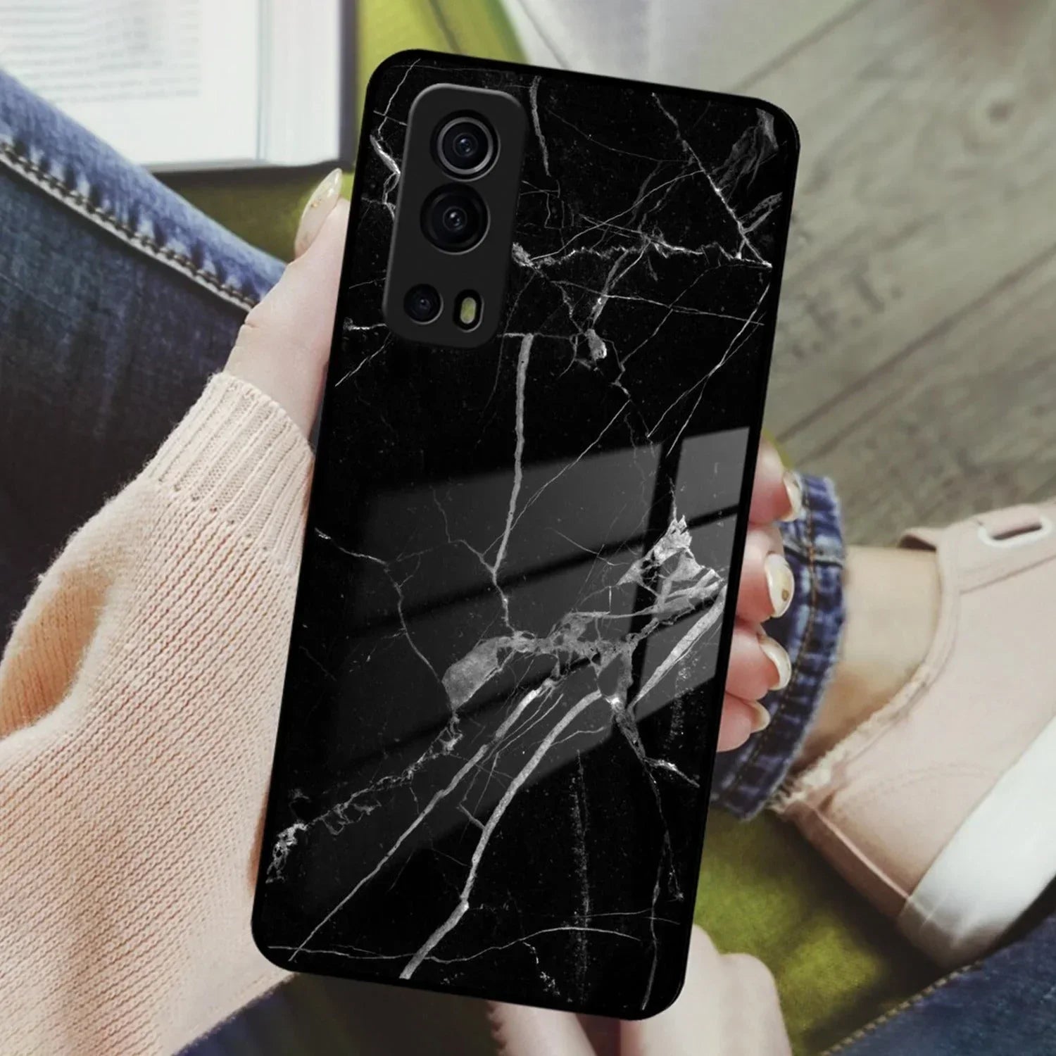 Black Marble Patter Glass Case Cover For iQOO - ShopOnCliQ