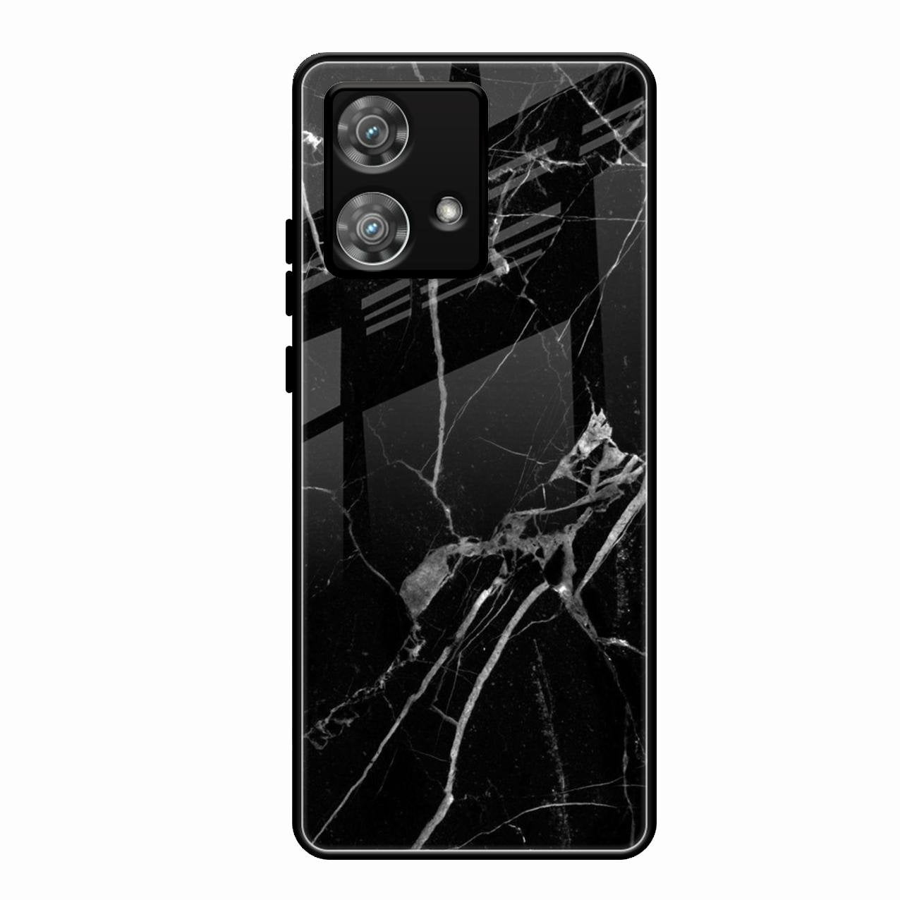 Black Marble Patter Glass Case Cover For Motorola Edge 40 5G
