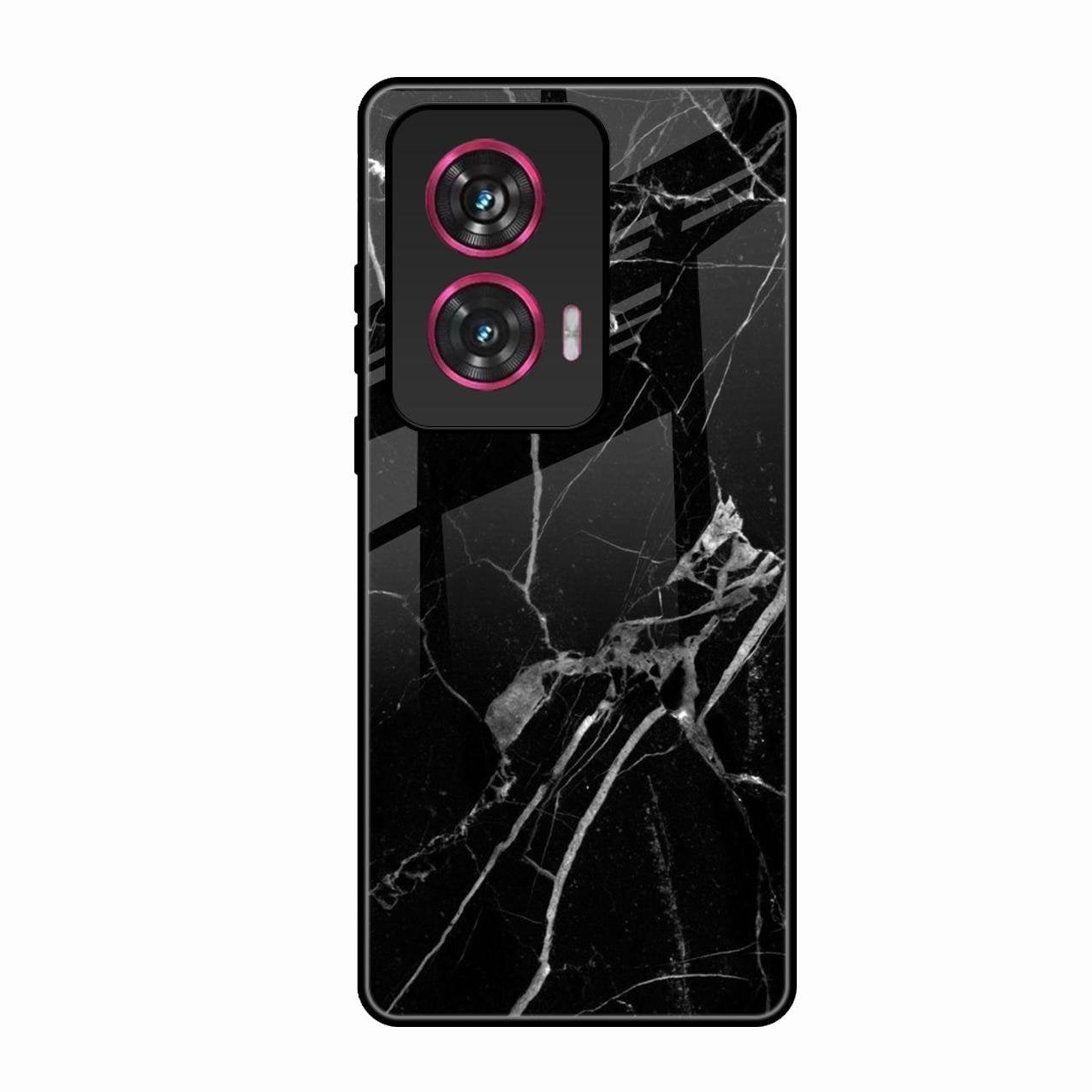Black Marble Patter Glass Case Cover For Motorola Edge 50 Fusion 5G