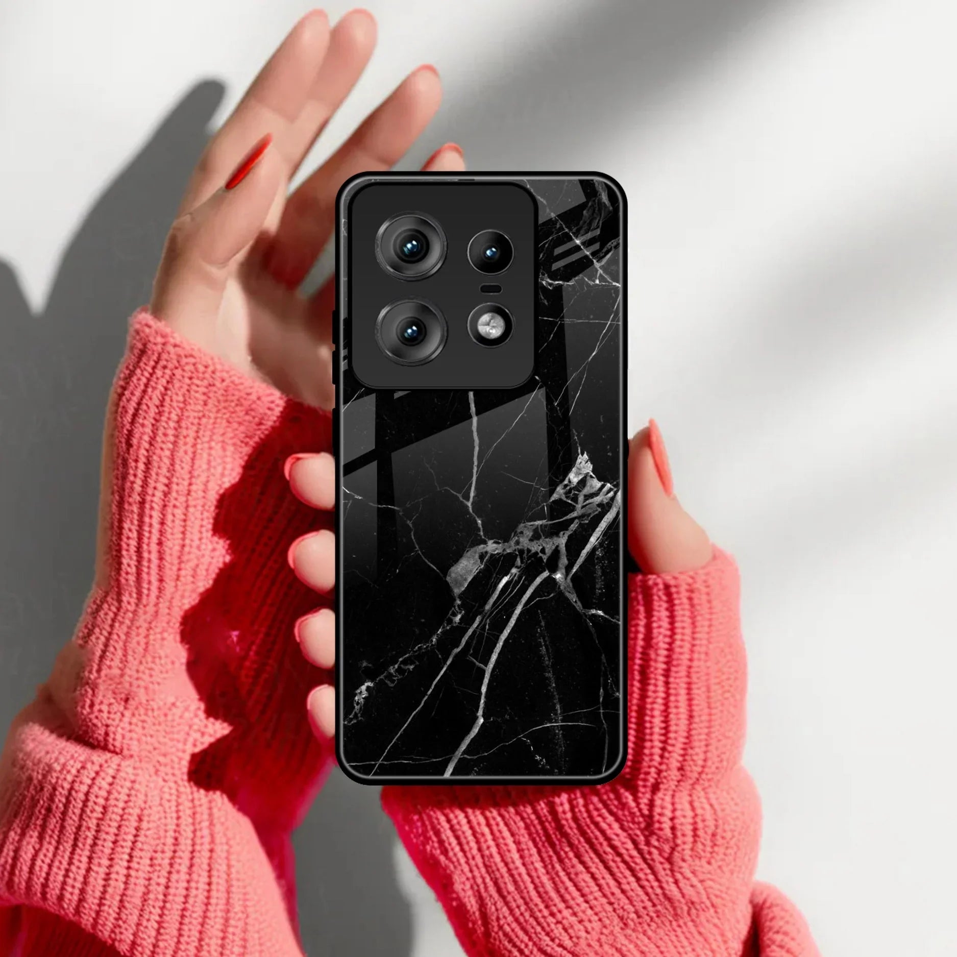 Black Marble Patter Glass Case Cover For Motorola - ShopOnCliQ