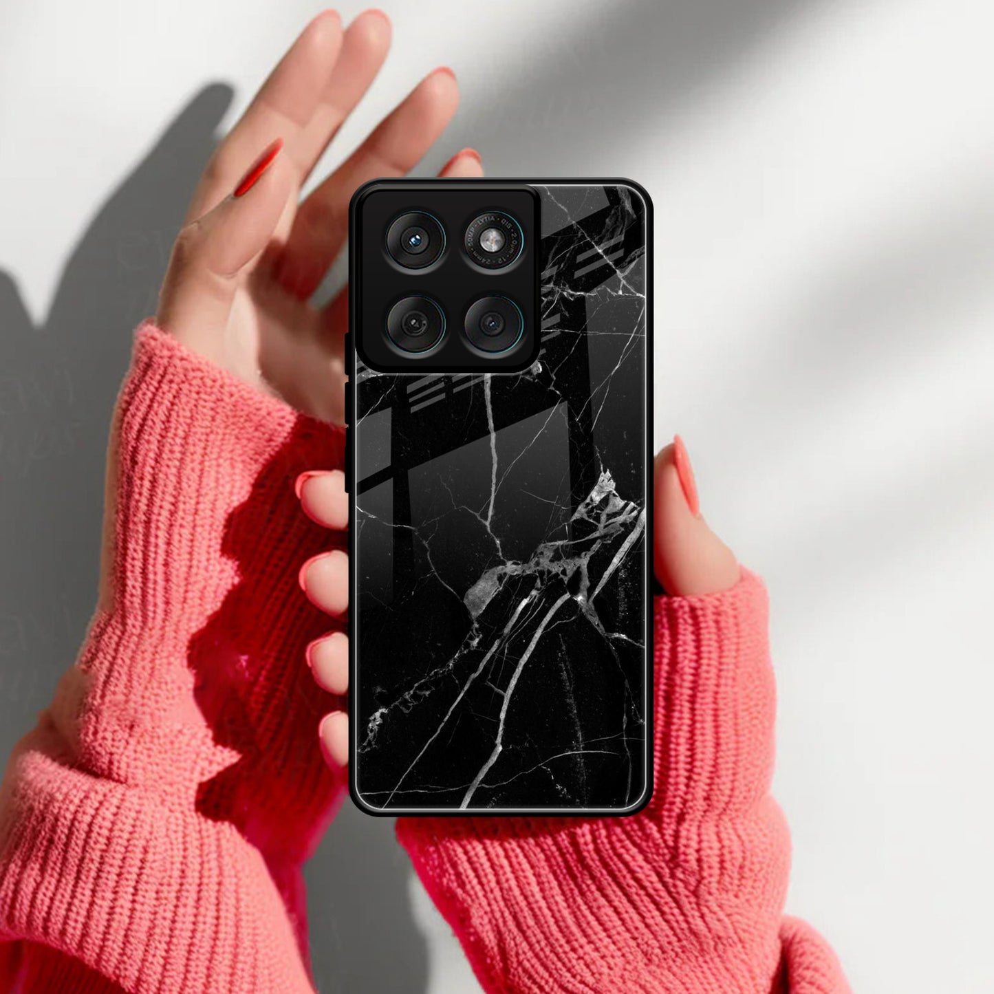 Black Marble Patter Glass Case Cover For Motorola