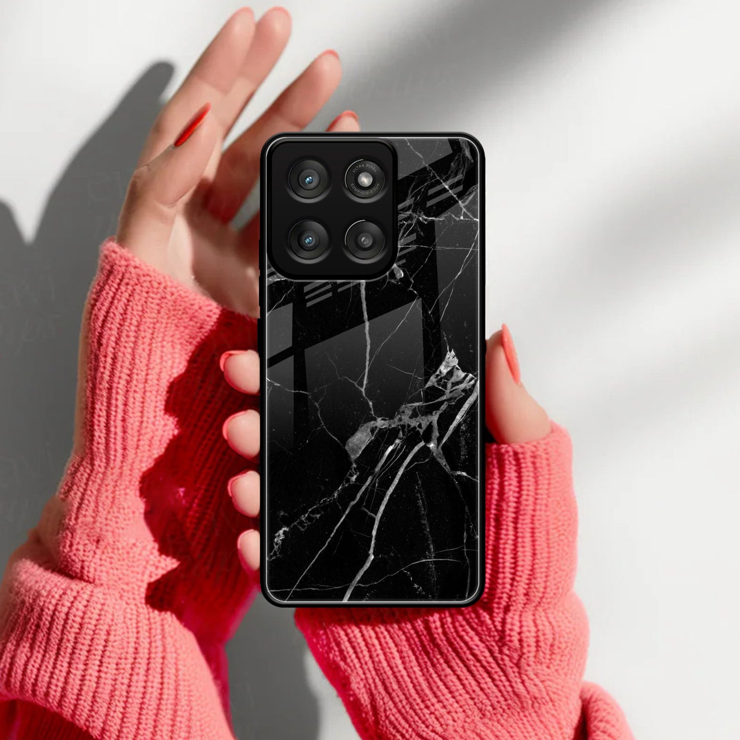 Black Marble Patter Glass Case Cover For Motorola