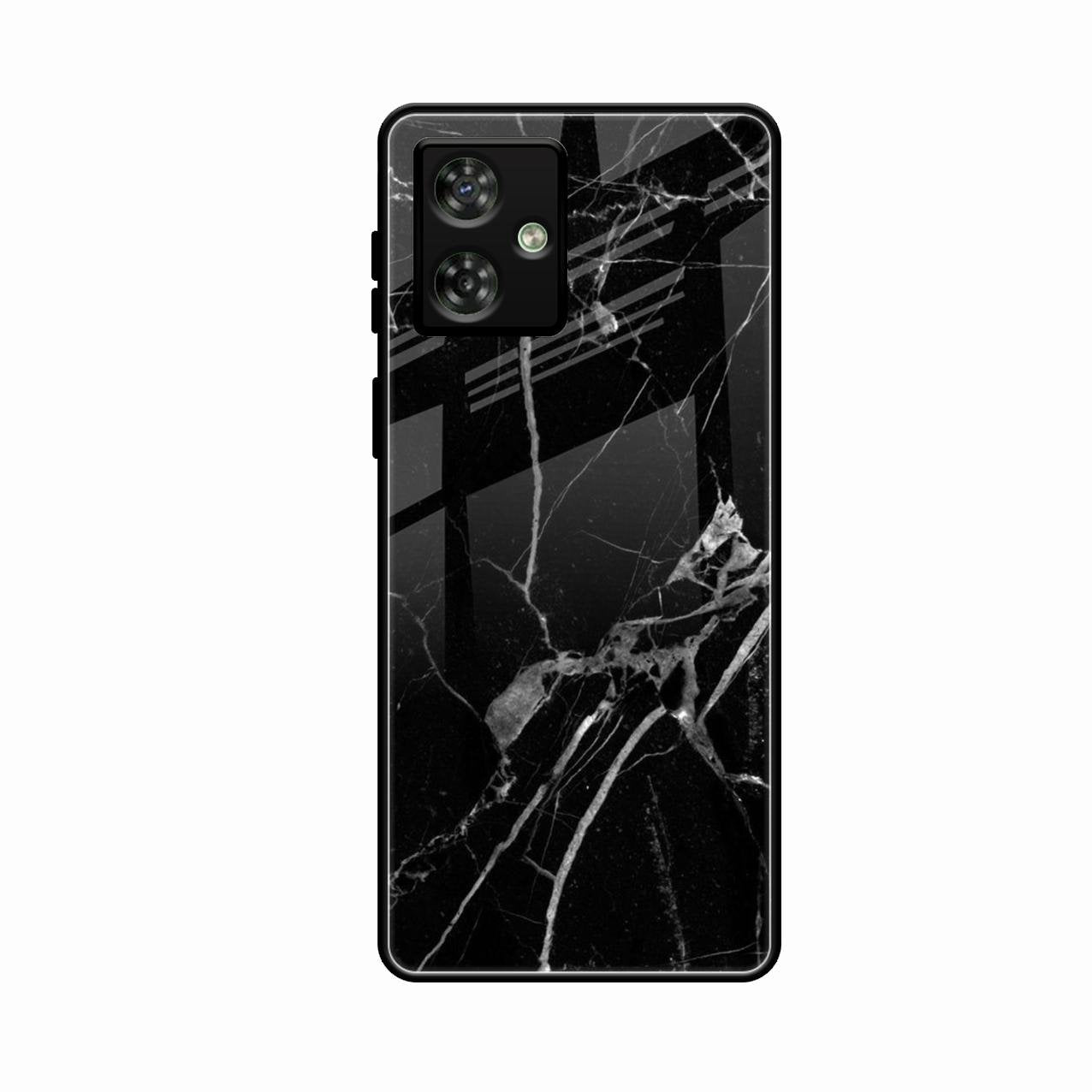Black Marble Patter Glass Case Cover For Motorola G54 5G