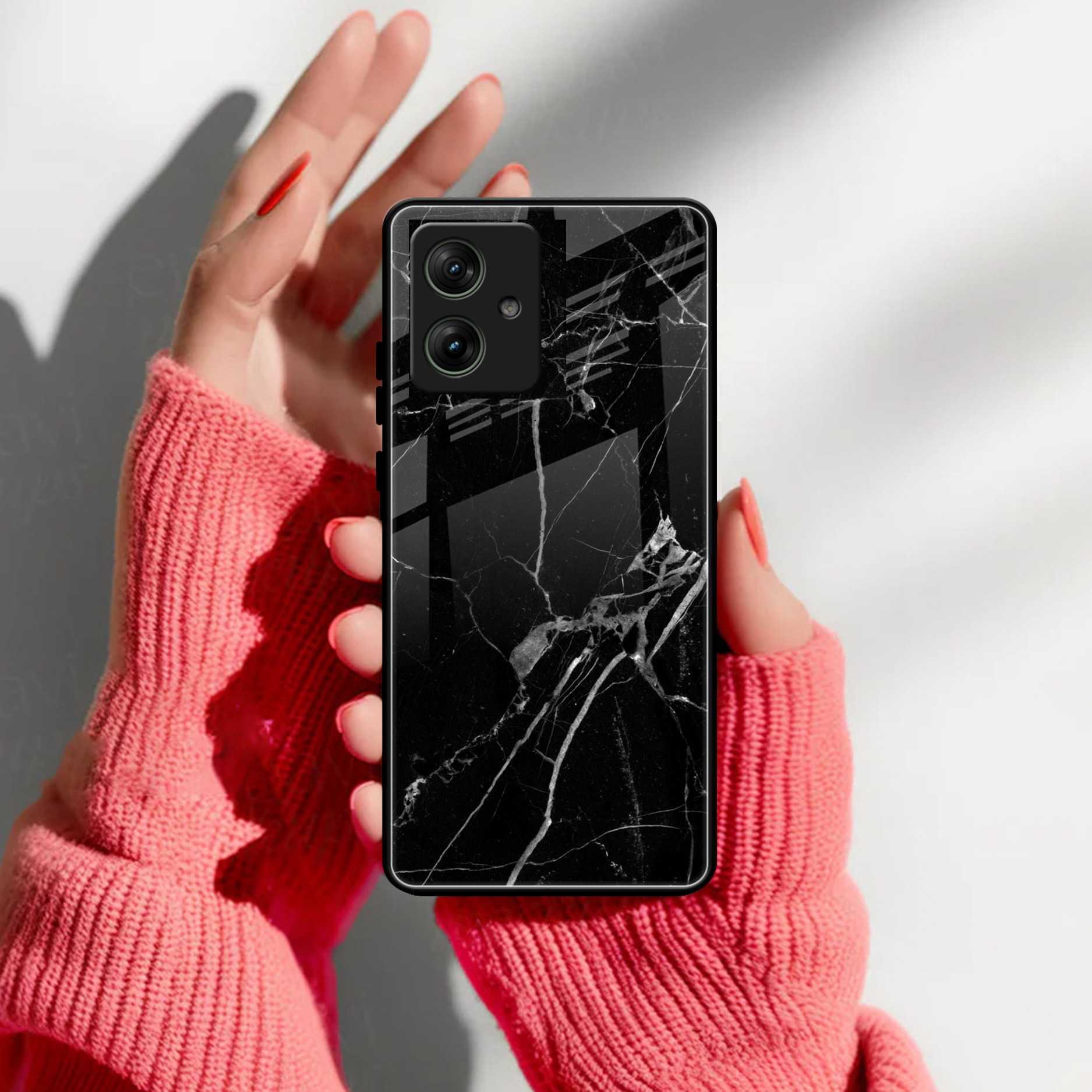 Black Marble Patter Glass Case Cover For Motorola