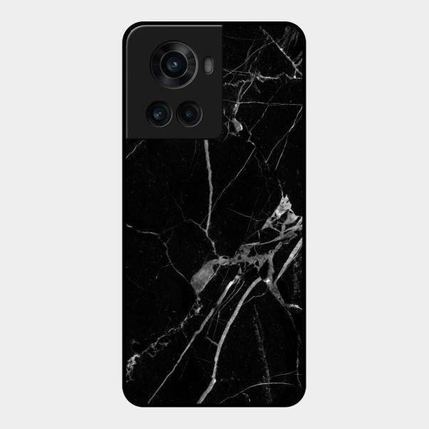 Black Marble Patter Glass Case Cover For Oneplus 10R 5G