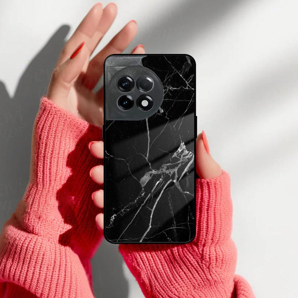 Black Marble Patter Glass Case Cover For OnePlus