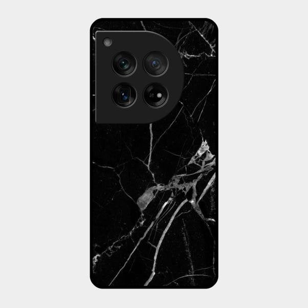 Black Marble Patter Glass Case Cover For Oneplus 12 5G