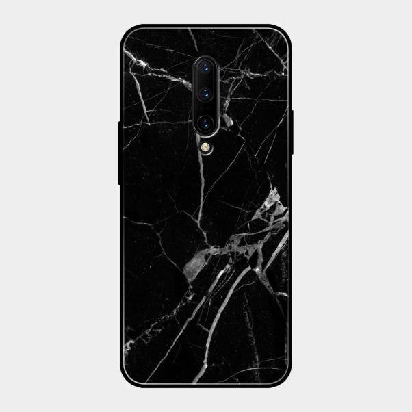 Black Marble Patter Glass Case Cover For Oneplus 7 Pro