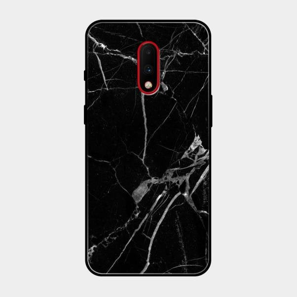 Black Marble Patter Glass Case Cover For Oneplus 7