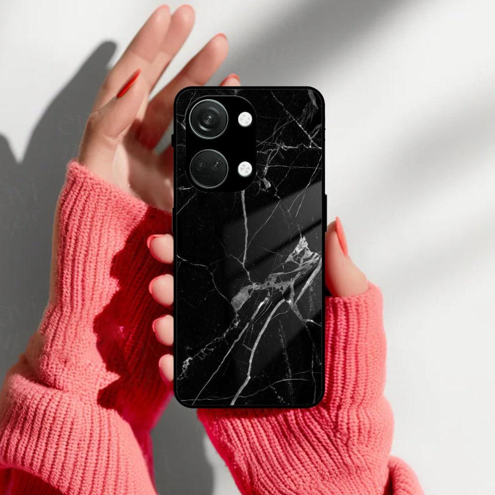 Black Marble Patter Glass Case Cover For OnePlus