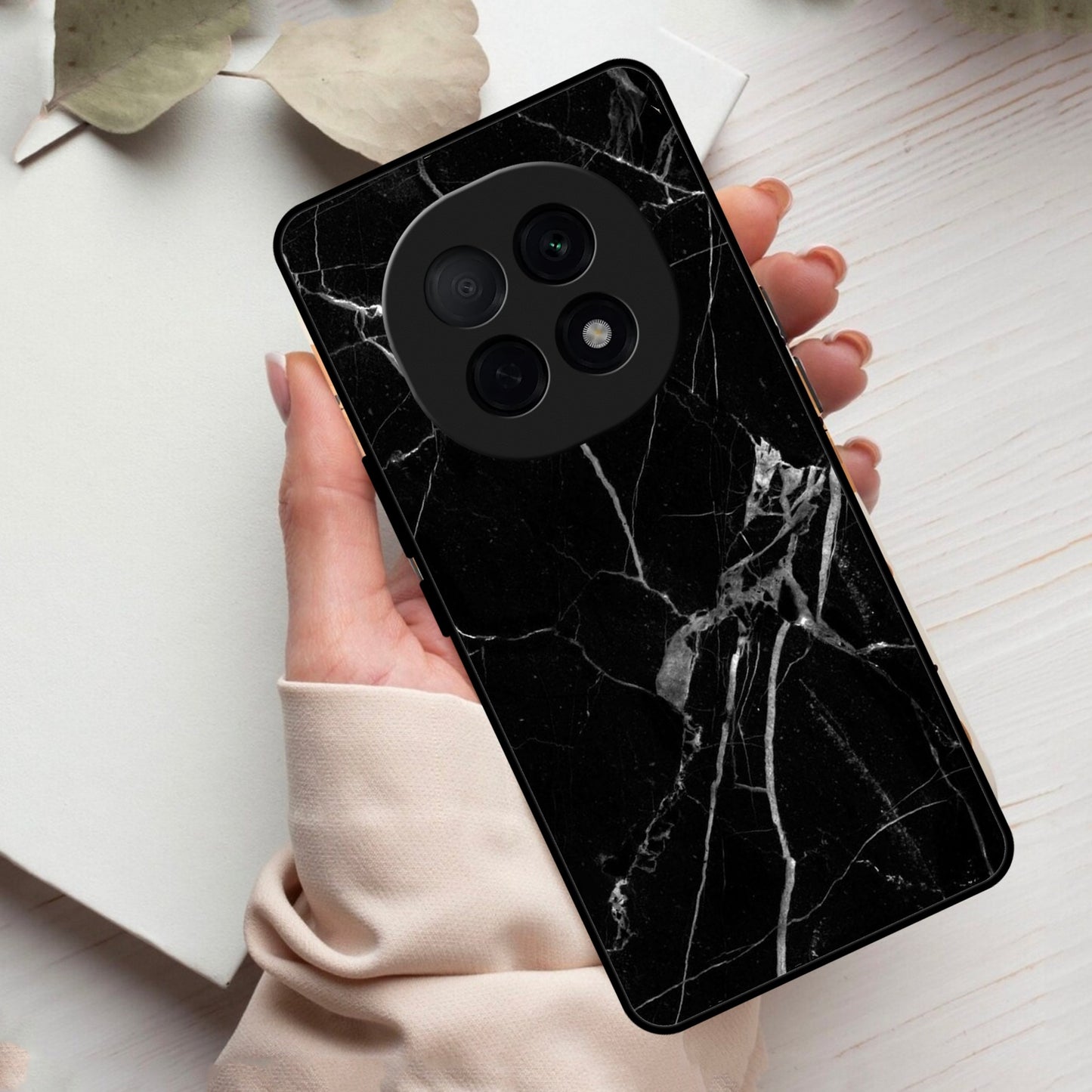 Black Marble Patter Glass Case Cover For Oppo