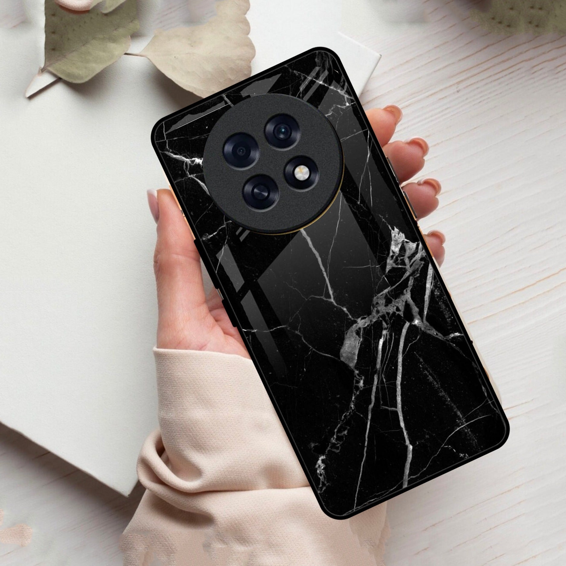 Black Marble Patter Glass Case Cover For Oppo