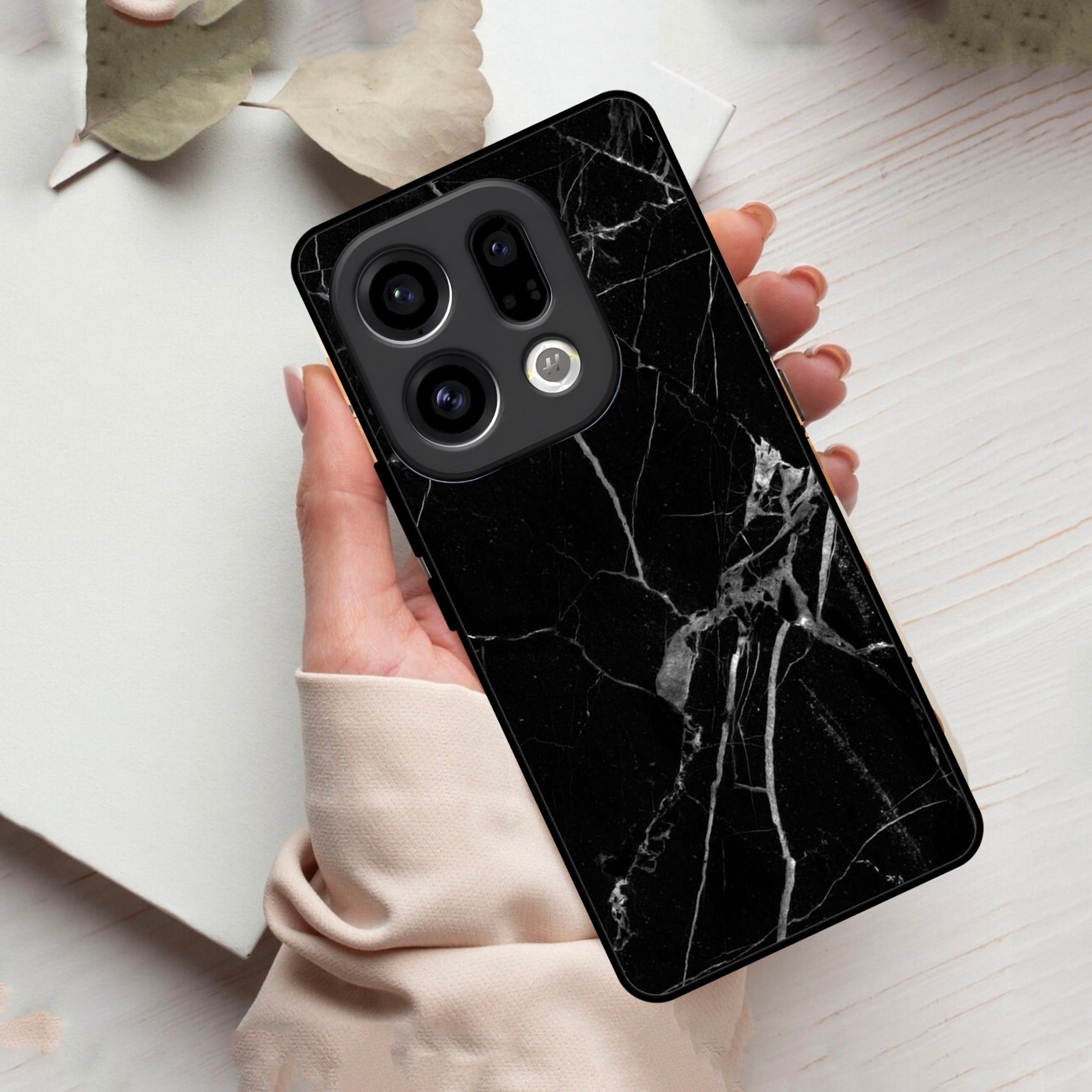 Black Marble Patter Glass Case Cover For Oppo