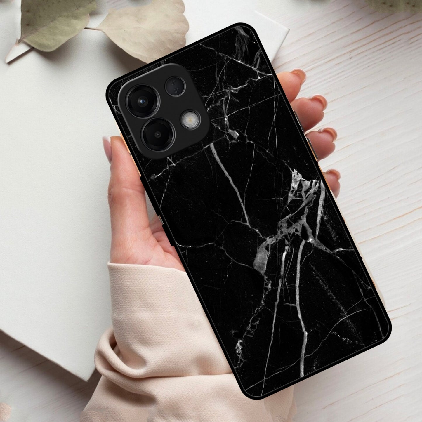 Black Marble Patter Glass Case Cover For Oppo
