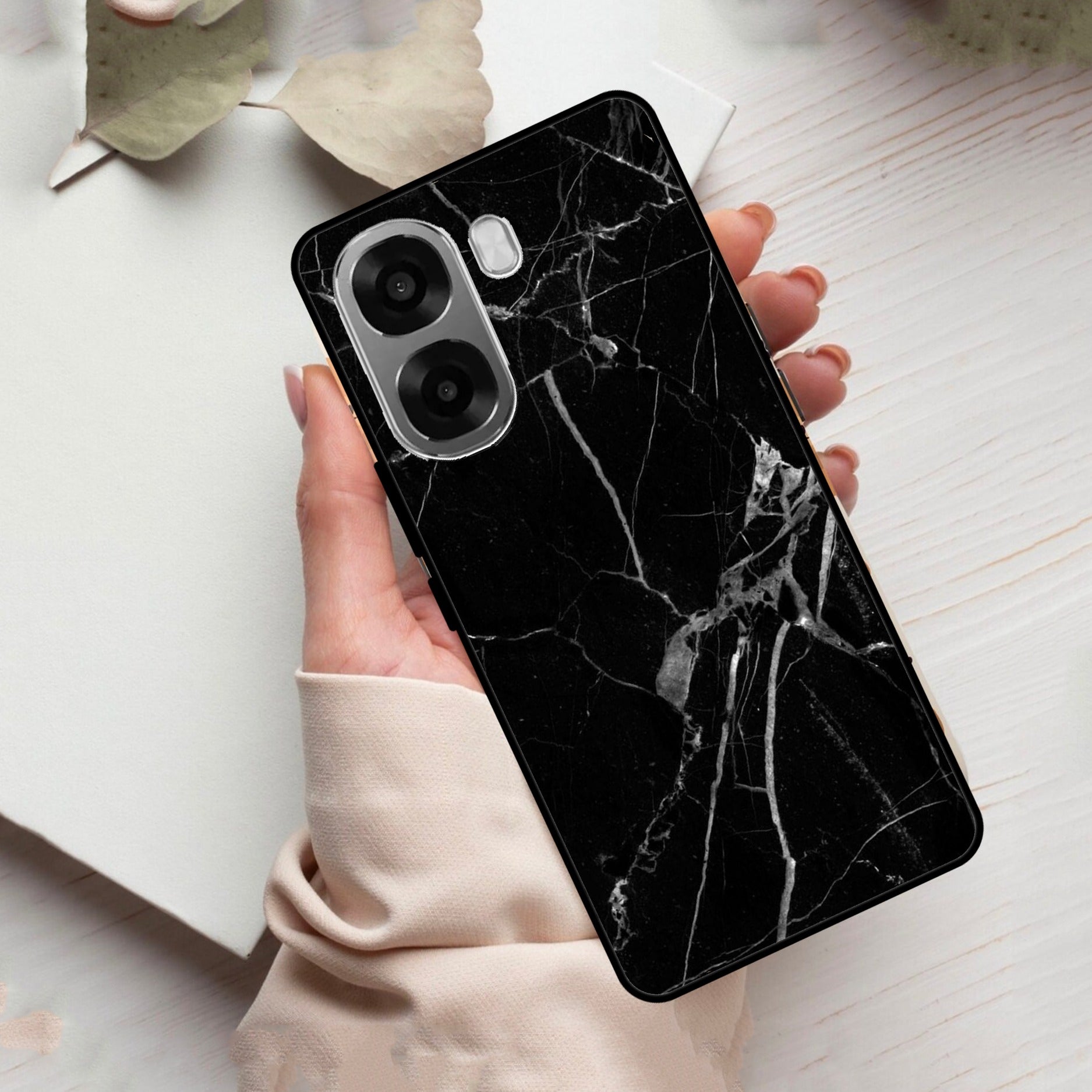 Black Marble Patter Glass Case Cover For Oppo