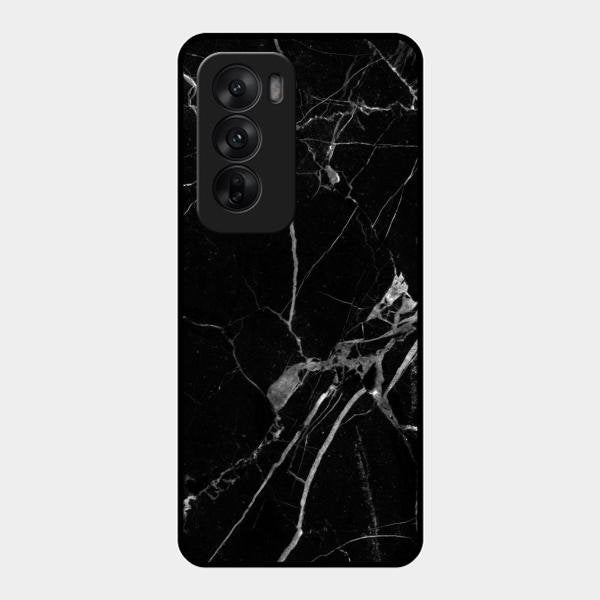 Black Marble Patter Glass Case Cover For Oppo Reno 12 5G