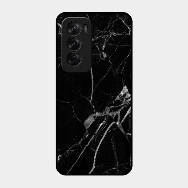 Black Marble Patter Glass Case Cover For Oppo Reno 12 Pro 5G