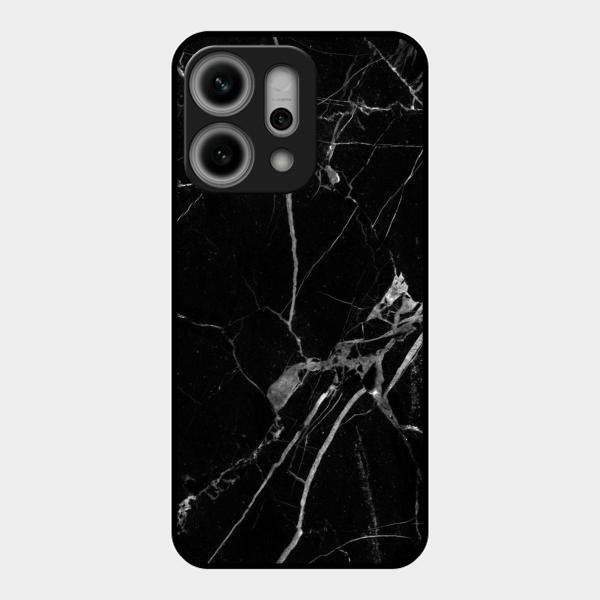 Black Marble Patter Glass Case Cover For Oppo Reno 14 Pro 5G