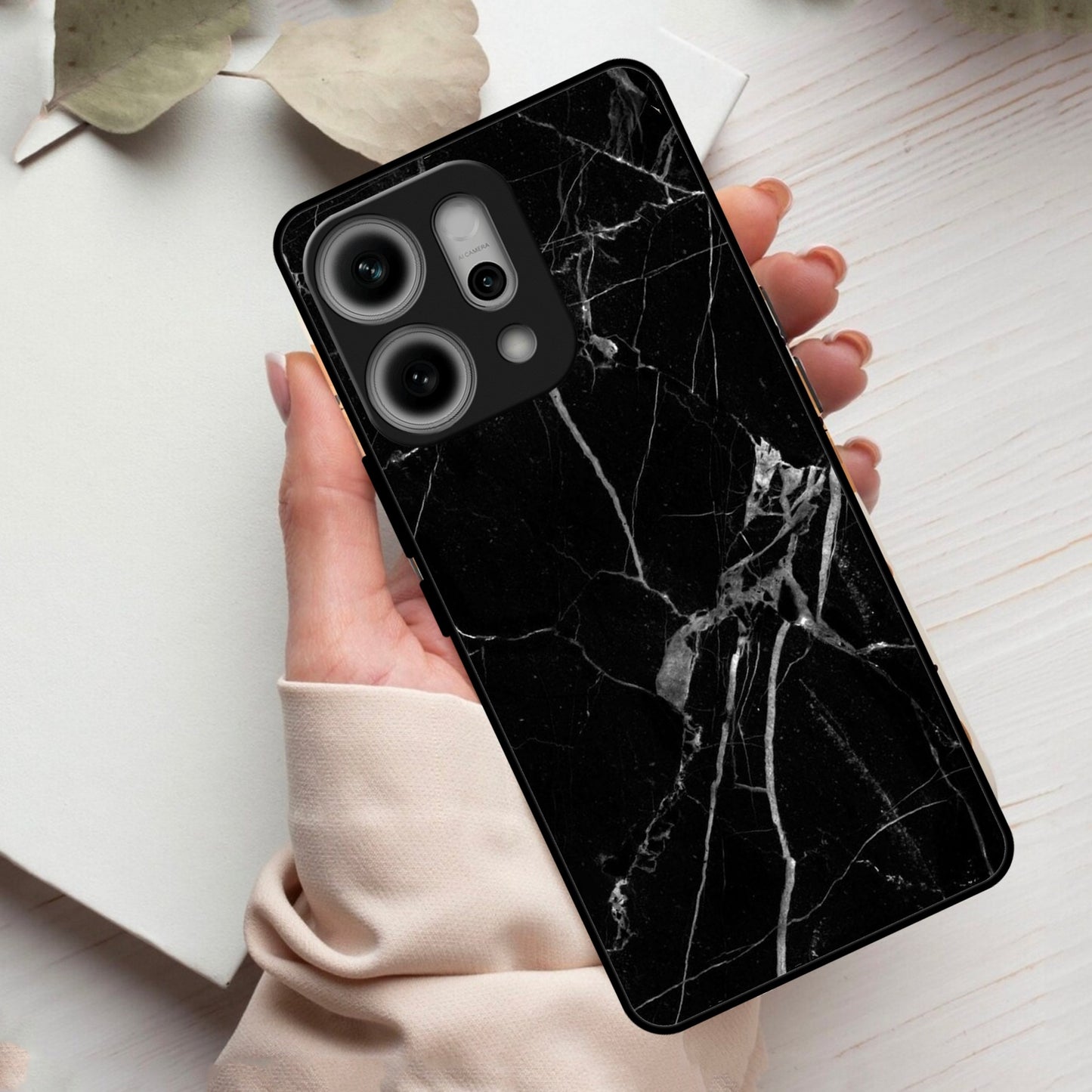 Black Marble Patter Glass Case Cover For Oppo