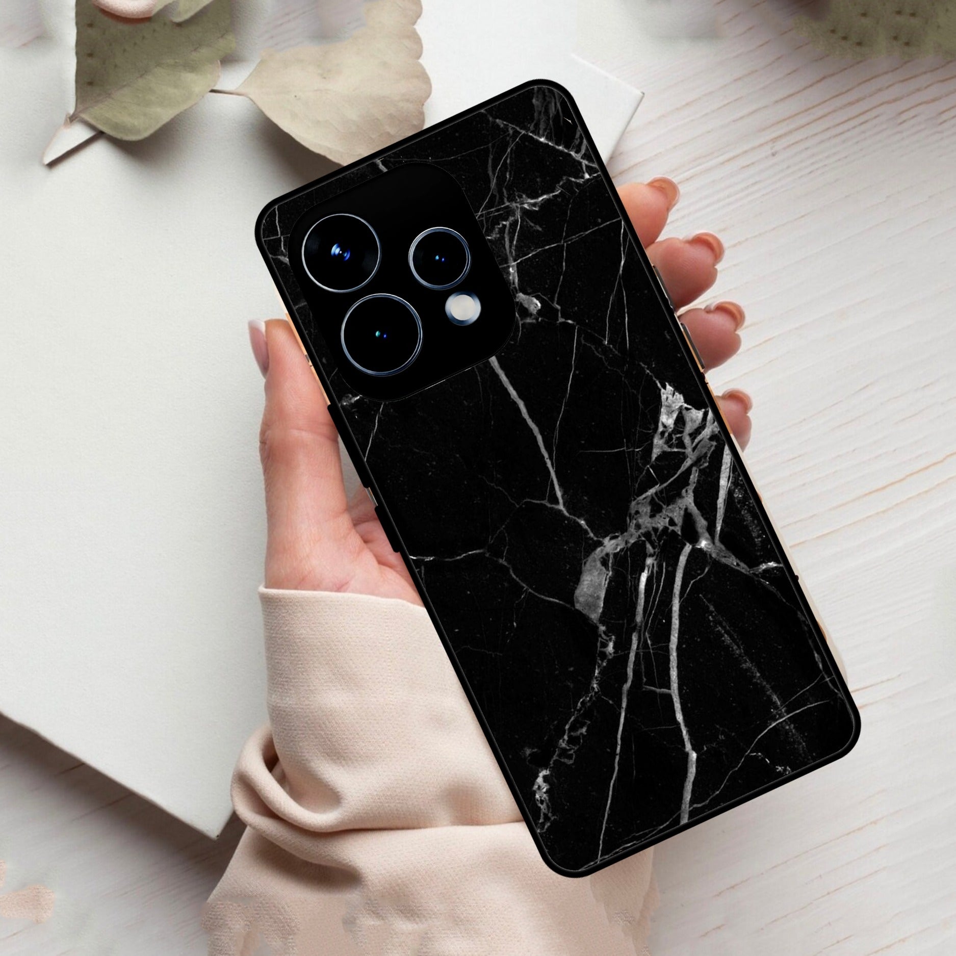 Black Marble Patter Glass Case Cover For Oppo