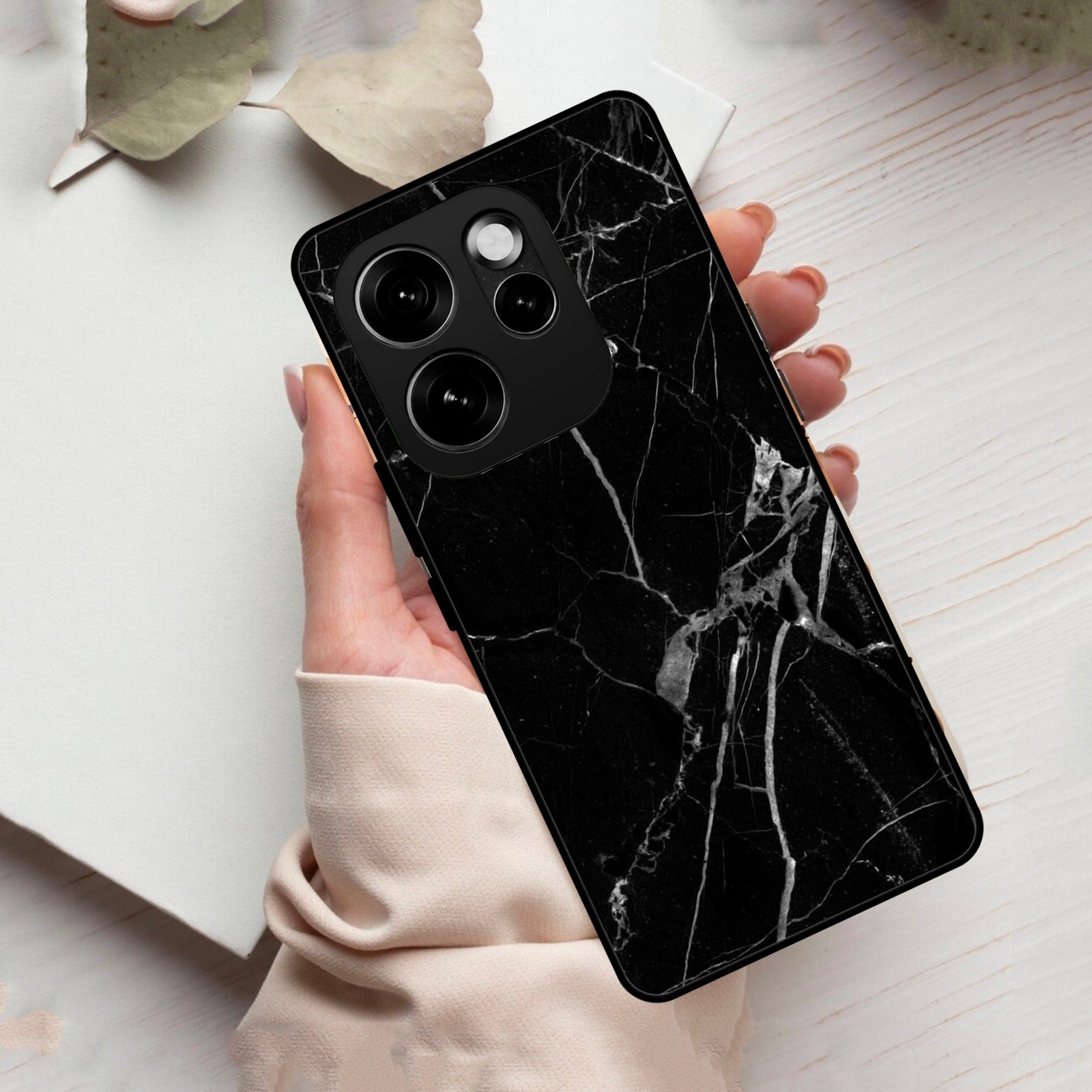 Black Marble Patter Glass Case Cover For Oppo
