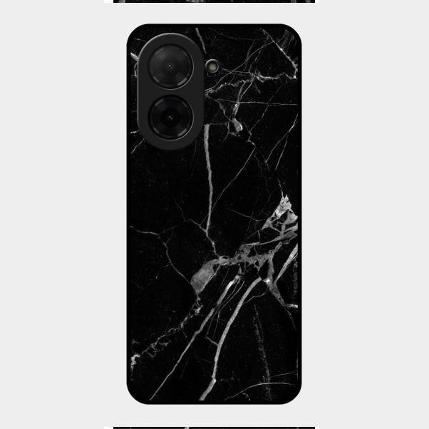 Black Marble Patter Glass Case Cover For Poco C71