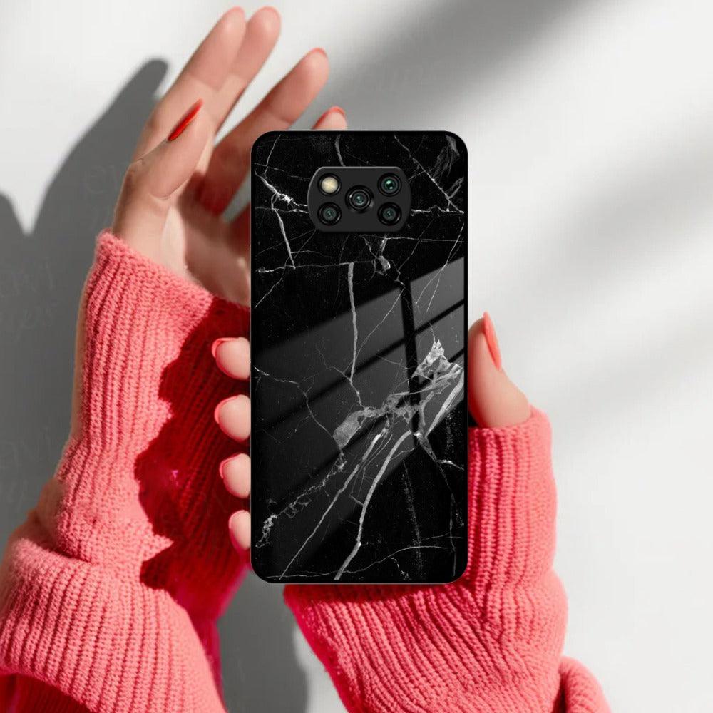 Black Marble Patter Glass Case Cover for Poco