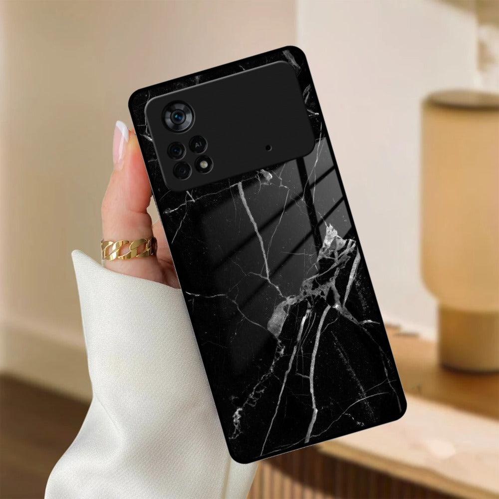 Black Marble Patter Glass Case Cover for Poco