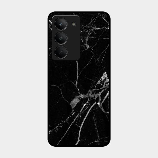 Black Marble Patter Glass Case Cover For Realme 14X 5G