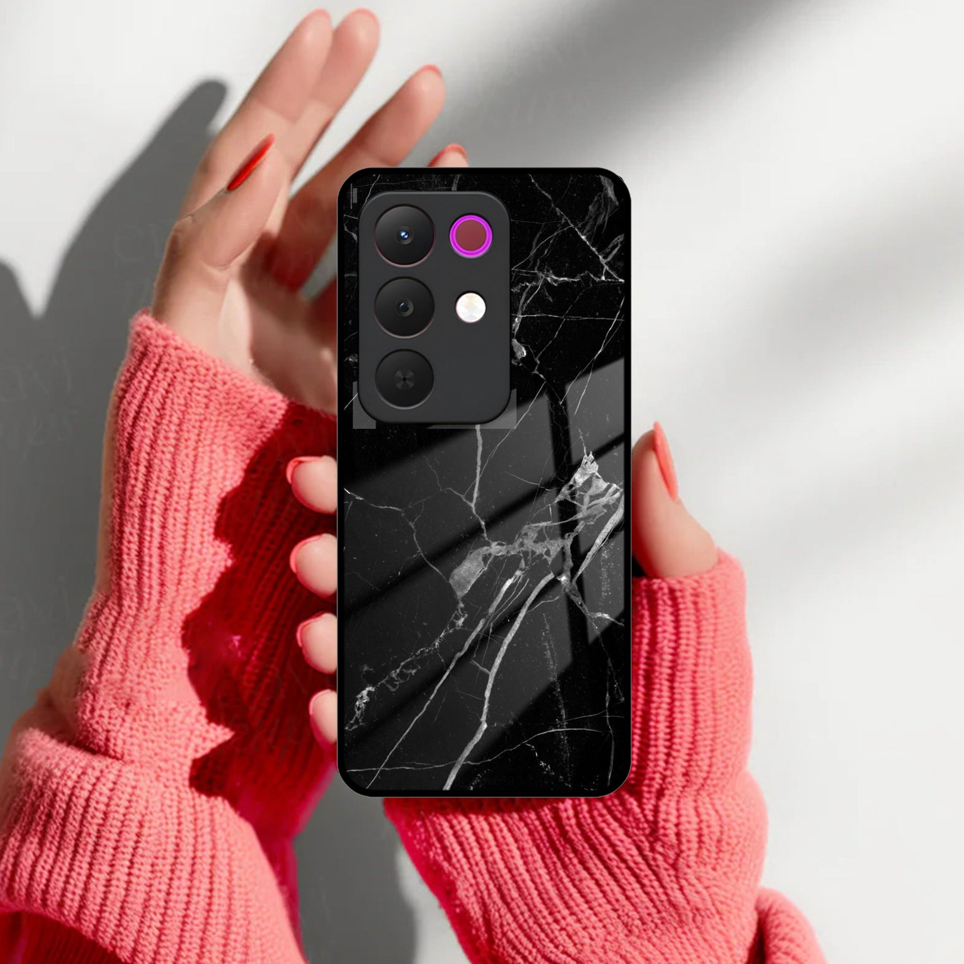 Black Marble Patter Glass Case Cover For Realme/Narzo