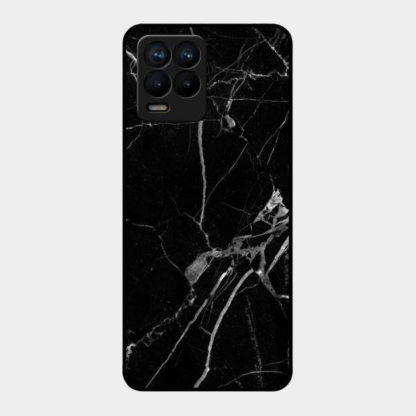 Black Marble Patter Glass Case Cover For Realme 8 Pro
