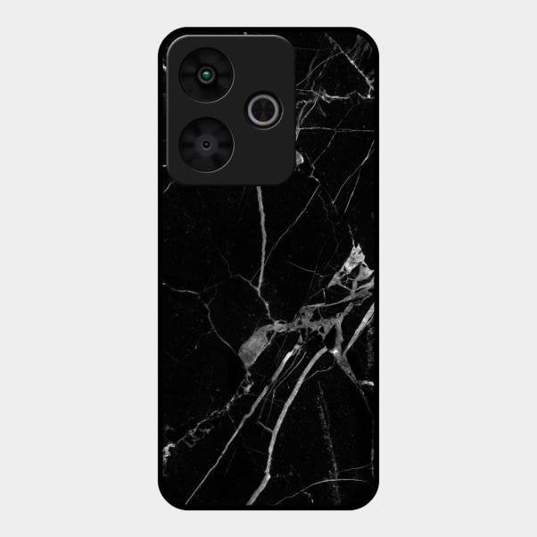 Black Marble Patter Glass Case Cover For Redmi 13 5G