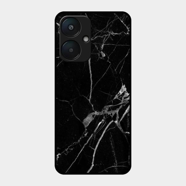 Black Marble Patter Glass Case Cover For Redmi 13C 5G